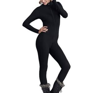 Nils Vanity Cat Suit Baselayer One Piece Snow Ski Stretch Zip Up Black Medium